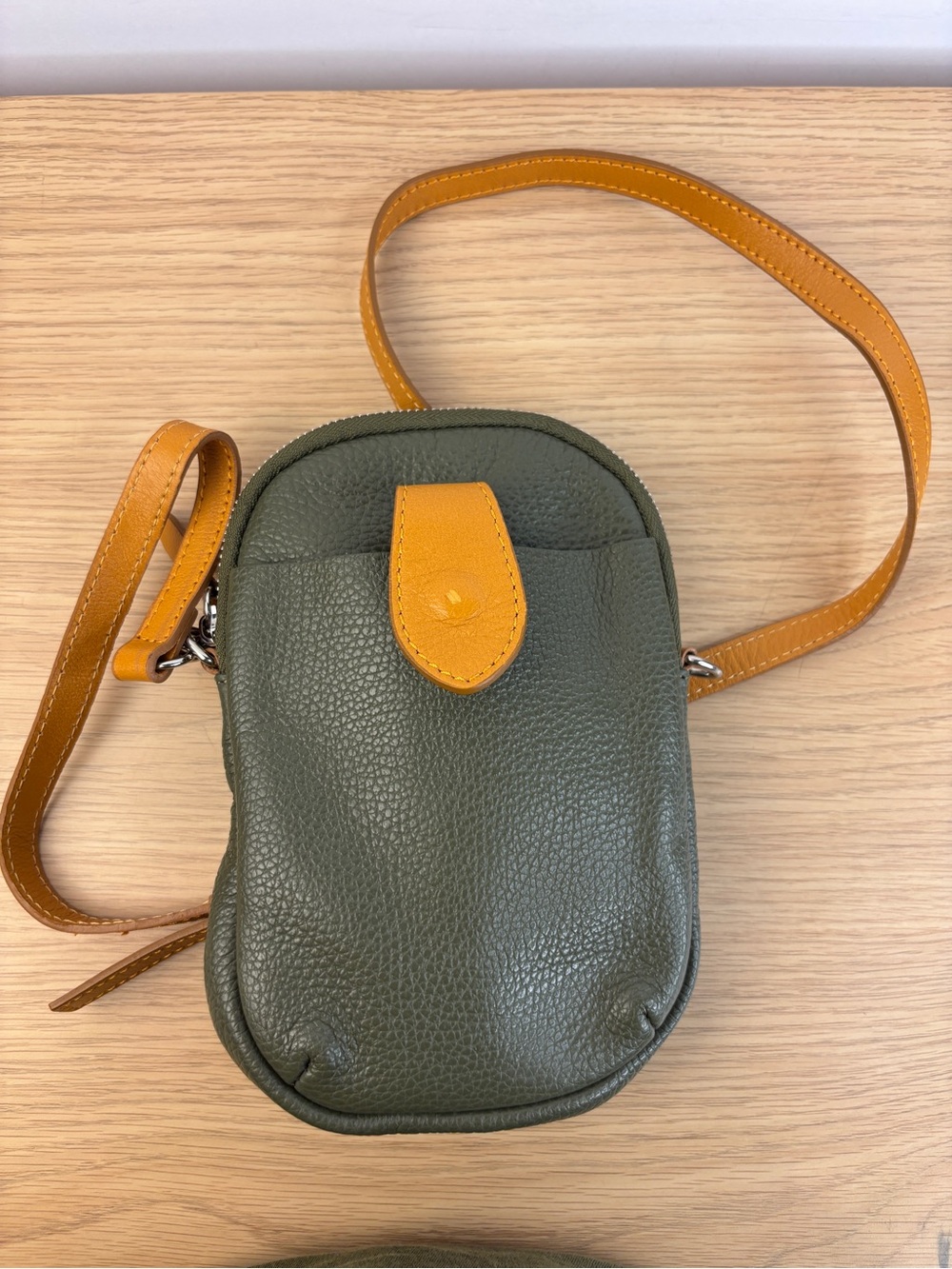 Divina Firenze Amanda Olive Green Pebbled Leather Crossbody with Mustard Accents